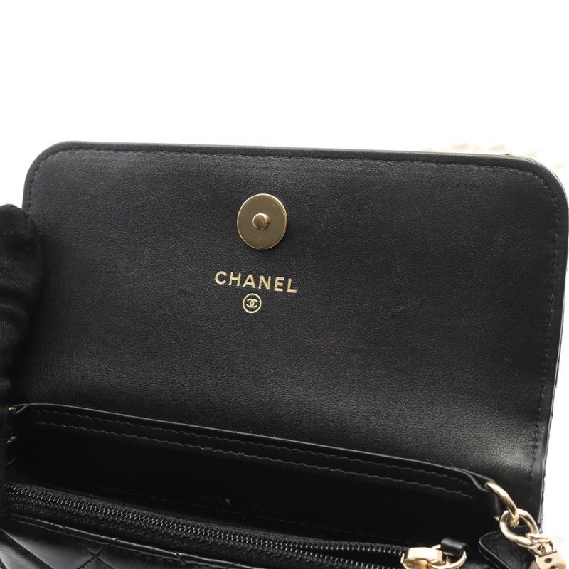 Chanel Shoulder Bag Matelasse Pearl Chain Ap1838 Black Lambskin (sheep Leather)