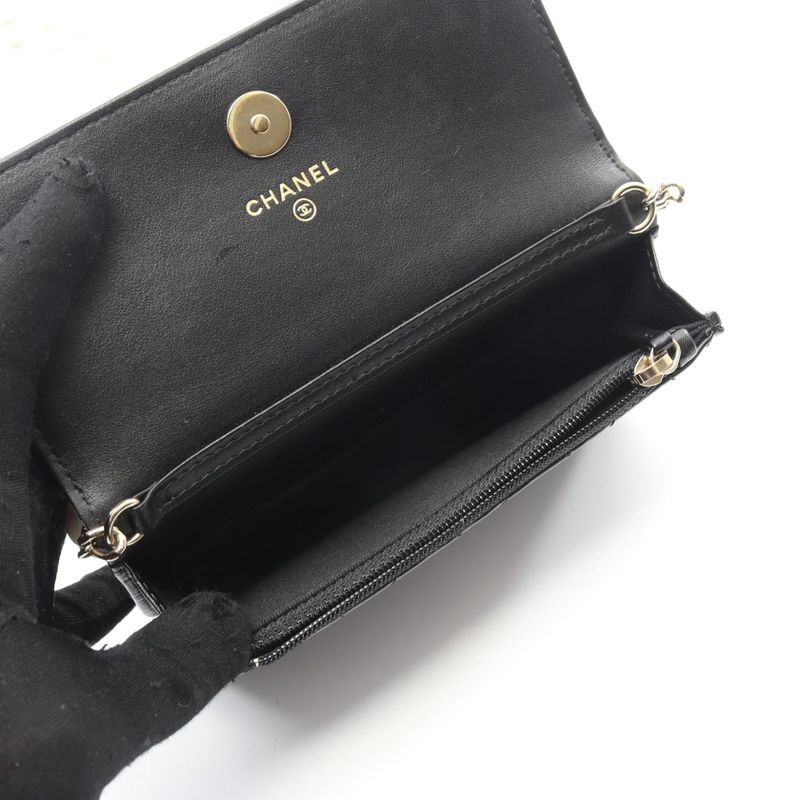 Chanel Shoulder Bag Matelasse Pearl Chain Ap1838 Black Lambskin (sheep Leather)