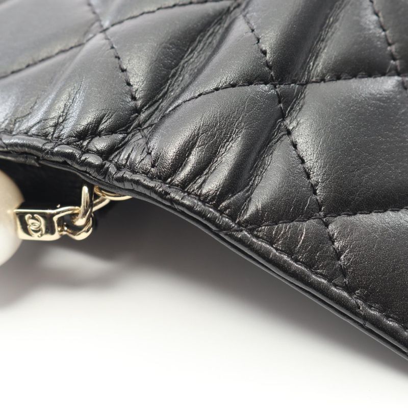 Chanel Shoulder Bag Matelasse Pearl Chain Ap1838 Black Lambskin (sheep Leather)