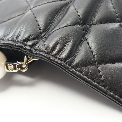 Chanel Shoulder Bag Matelasse Pearl Chain Ap1838 Black Lambskin (sheep Leather)