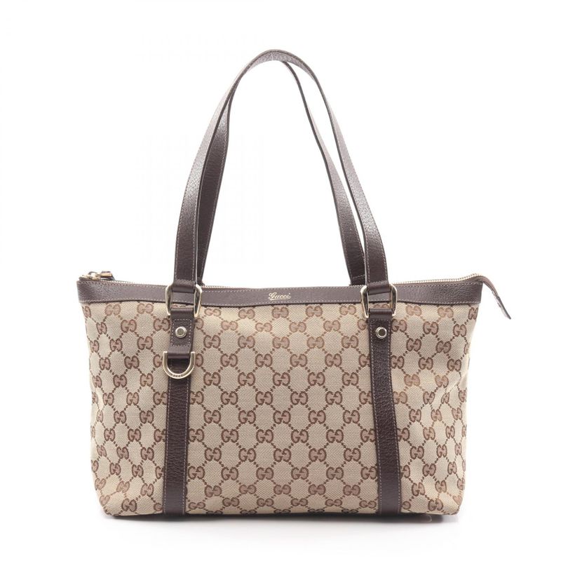 Gucci Tote Bag Abbey GG Canvas 141470 Beige Dark Brown Canvas Leather Tote Bag