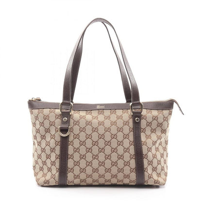 Gucci Tote Bag Abbey GG Canvas 141470 Beige Dark Brown Canvas Leather Tote Bag