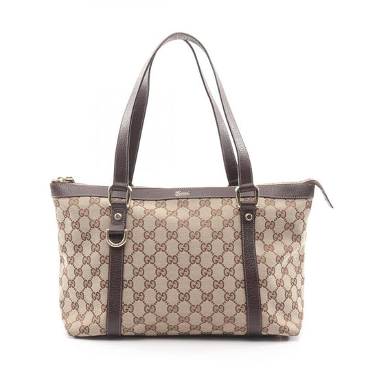 Gucci Tote Bag Abbey GG Canvas 141470 Beige Dark Brown Canvas Leather Tote Bag