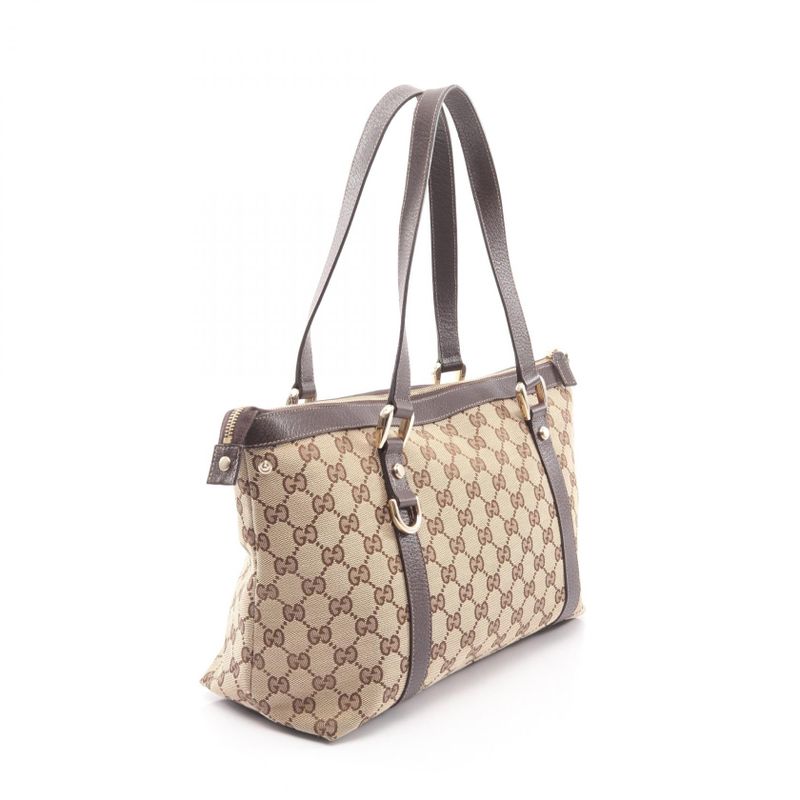 Gucci Tote Bag Abbey GG Canvas 141470 Beige Dark Brown Canvas Leather Tote Bag