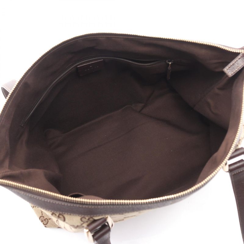 Gucci Tote Bag Abbey GG Canvas 141470 Beige Dark Brown Canvas Leather Tote Bag