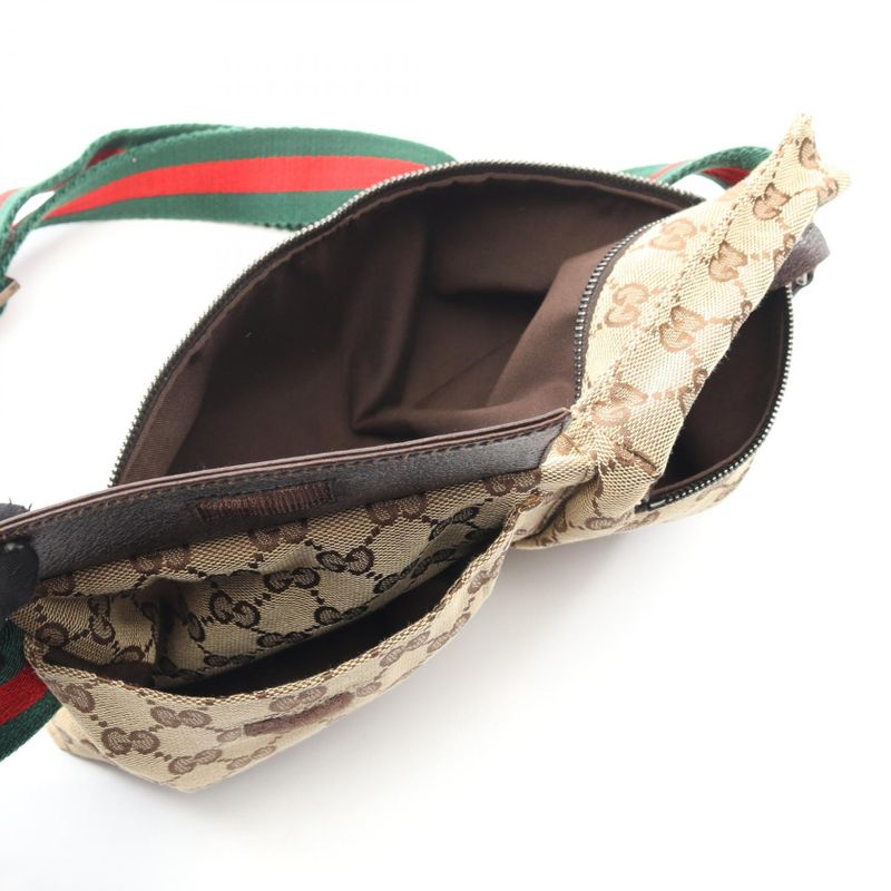 Gucci Waist Bag Body Bag 28566 Beige Dark Brown Canvas Leather Waist Bag Unisex