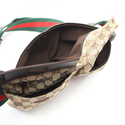 Gucci Waist Bag Body Bag 28566 Beige Dark Brown Canvas Leather Waist Bag Unisex