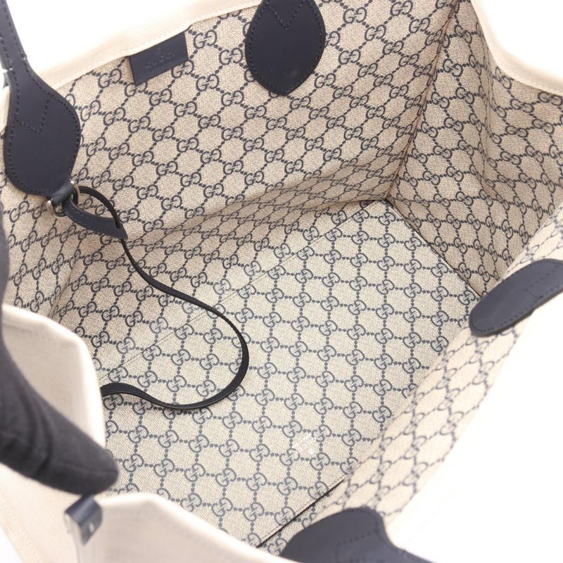 Gucci Tote Bag Print Tote Bag 772179 Natural Navy Canvas Leather Large Tote Bag