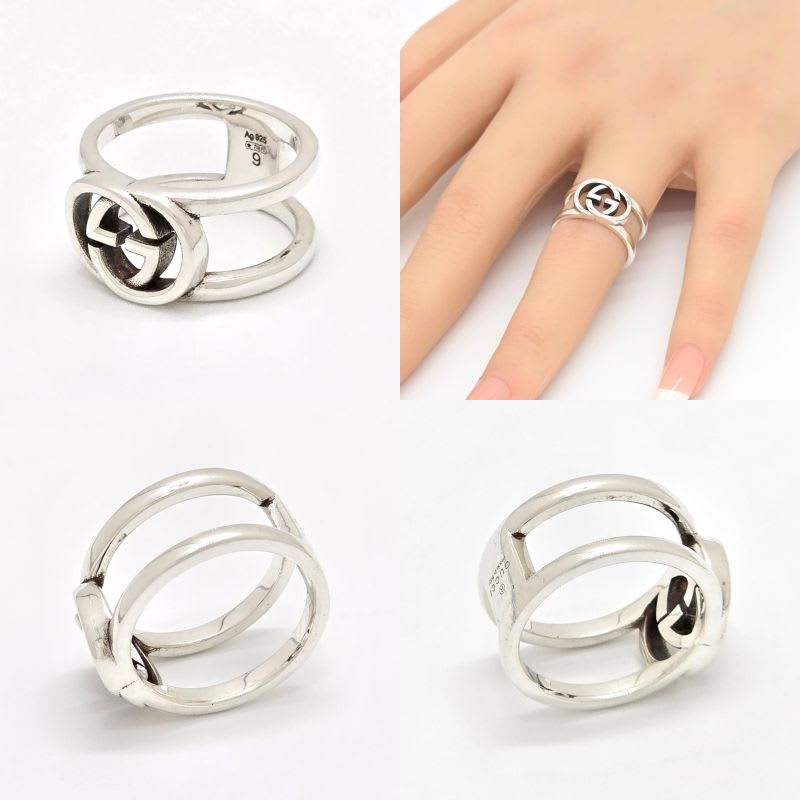 Gucci Interlocking G Ring Star Silver SV 925 Cutout