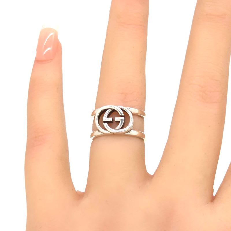 Gucci Interlocking G Ring Star Silver SV 925 Cutout