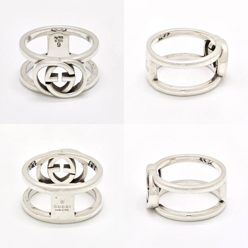 Gucci Interlocking G Ring Star Silver SV 925 Cutout