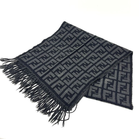 Fendi Muffler Zucca Pattern Wool Black