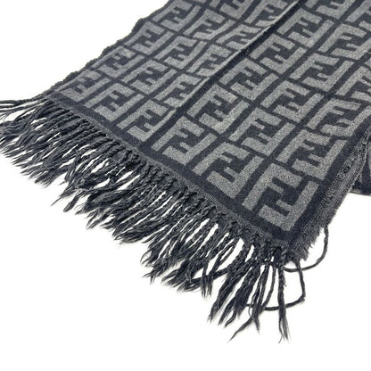 Fendi Muffler Zucca Pattern Wool Black