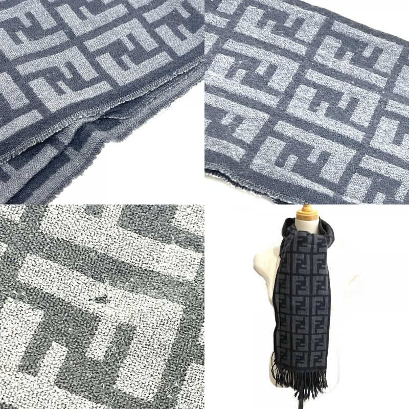 Fendi Muffler Zucca Pattern Wool Black