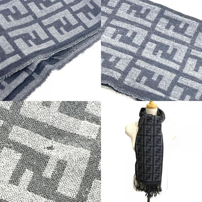 Fendi Muffler Zucca Pattern Wool Black