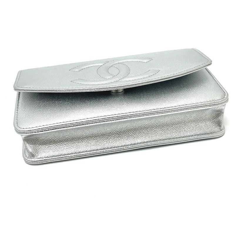 Chanel Shoulder Bag Coco Mark Ap4653 Caviar Skin Silver