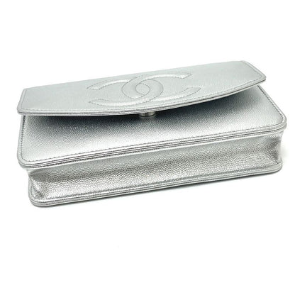 Chanel Shoulder Bag Coco Mark Ap4653 Caviar Skin Silver