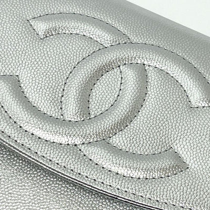 Chanel Shoulder Bag Coco Mark Ap4653 Caviar Skin Silver