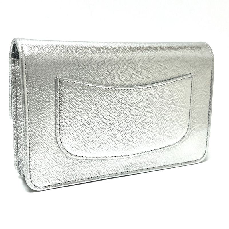 Chanel Shoulder Bag Coco Mark Ap4653 Caviar Skin Silver