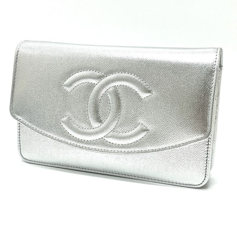 Chanel Shoulder Bag Coco Mark Ap4653 Caviar Skin Silver