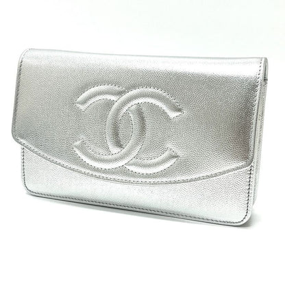 Chanel Shoulder Bag Coco Mark Ap4653 Caviar Skin Silver