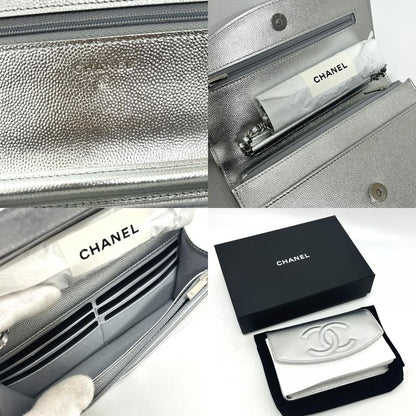 Chanel Shoulder Bag Coco Mark Ap4653 Caviar Skin Silver