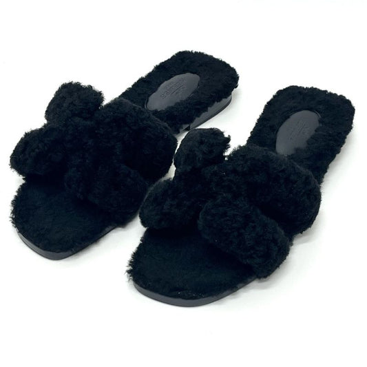 Hermes Sandals Oran Mouton Black