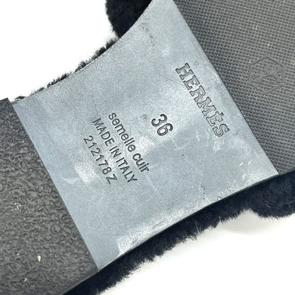 Hermes Sandals Oran Mouton Black