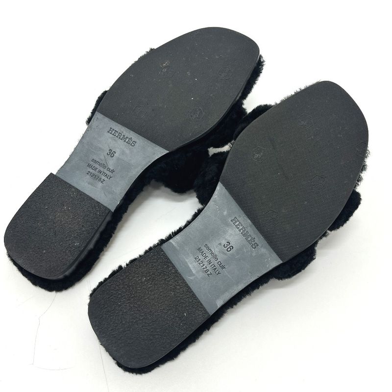 Hermes Sandals Oran Mouton Black