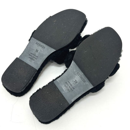Hermes Sandals Oran Mouton Black