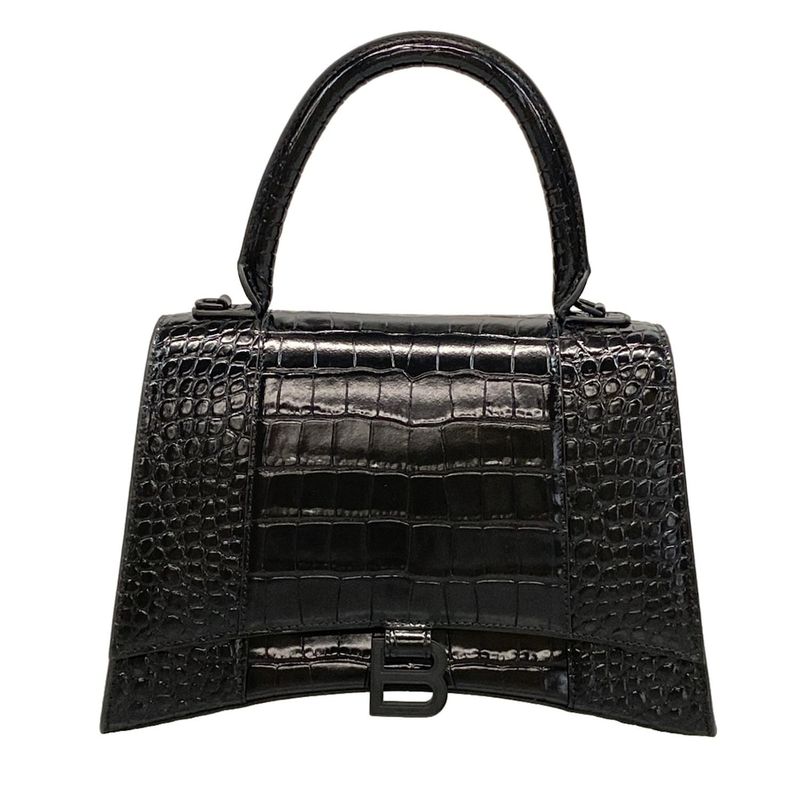 Balenciaga Handbag Hour Glass 619668 Black Shape Pressed Leather