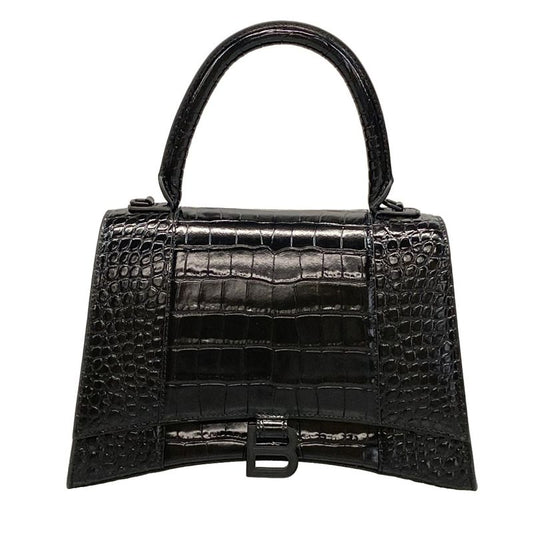 Balenciaga Handbag Hour Glass 619668 Black Shape Pressed Leather