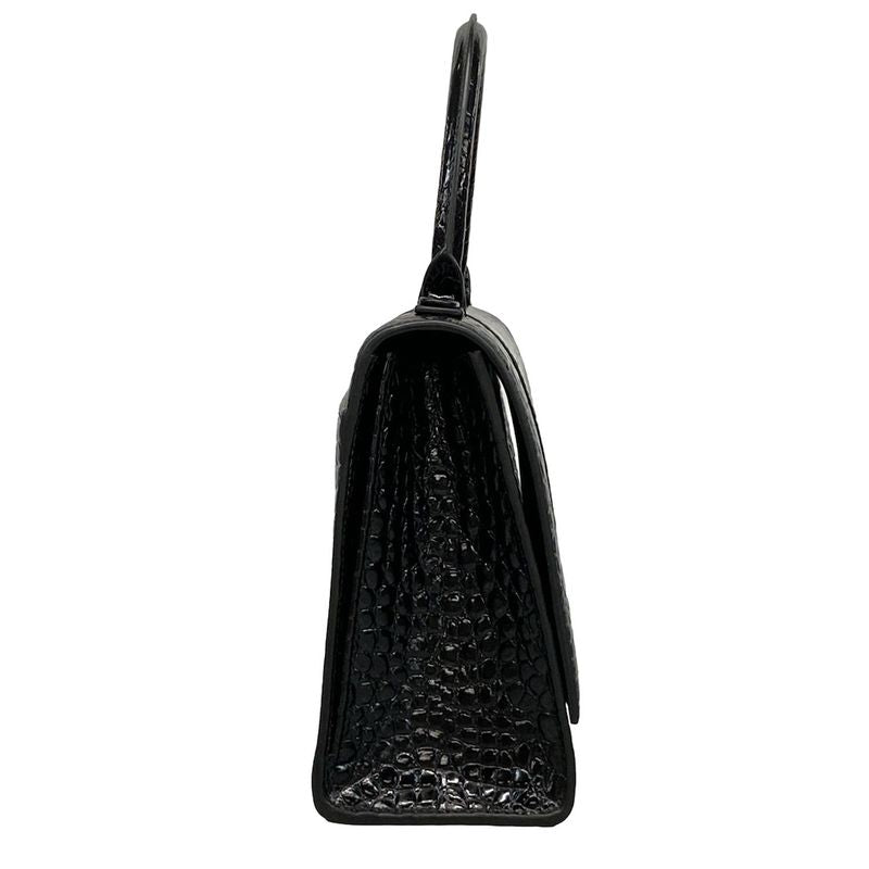 Balenciaga Handbag Hour Glass 619668 Black Shape Pressed Leather
