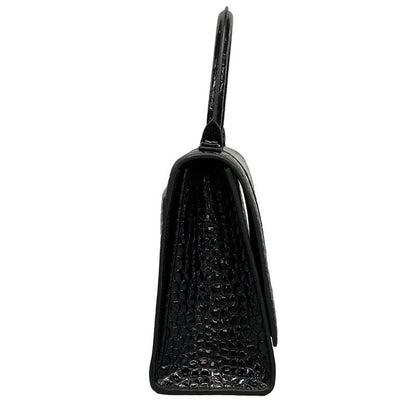 Balenciaga Handbag Hour Glass 619668 Black Shape Pressed Leather