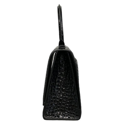Balenciaga Handbag Hour Glass 619668 Black Shape Pressed Leather