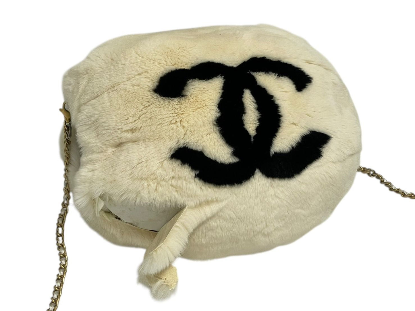 Chanel Hand Warmer Arm Rabbit Fur White Black Gold Gloves — view 5