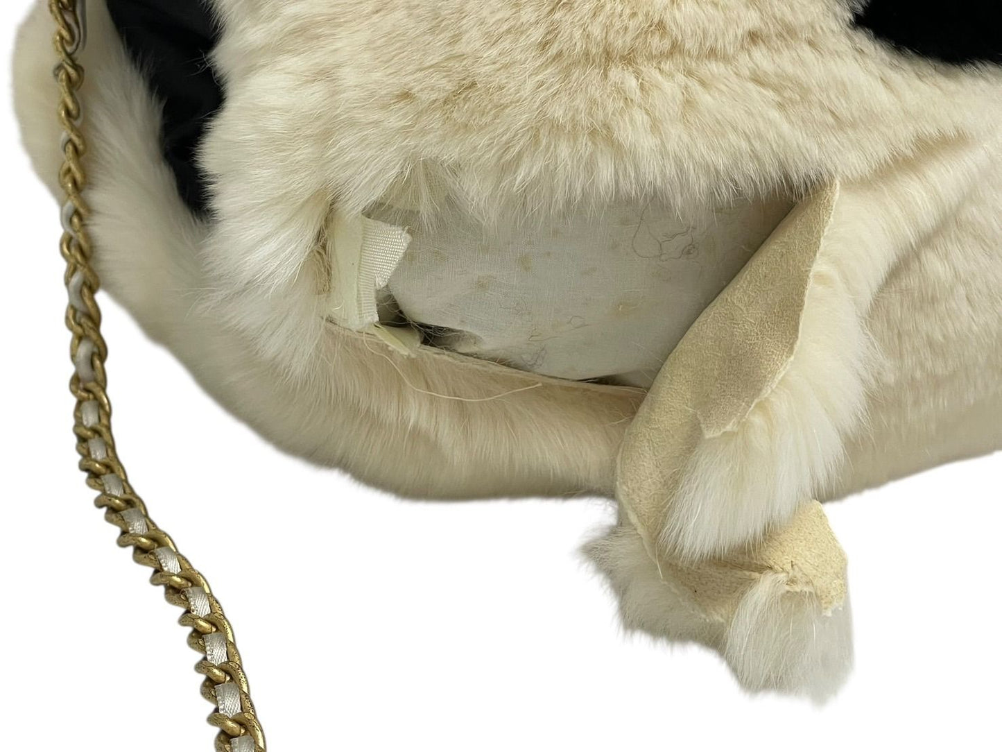 Chanel Hand Warmer Arm Rabbit Fur White Black Gold Gloves — view 6