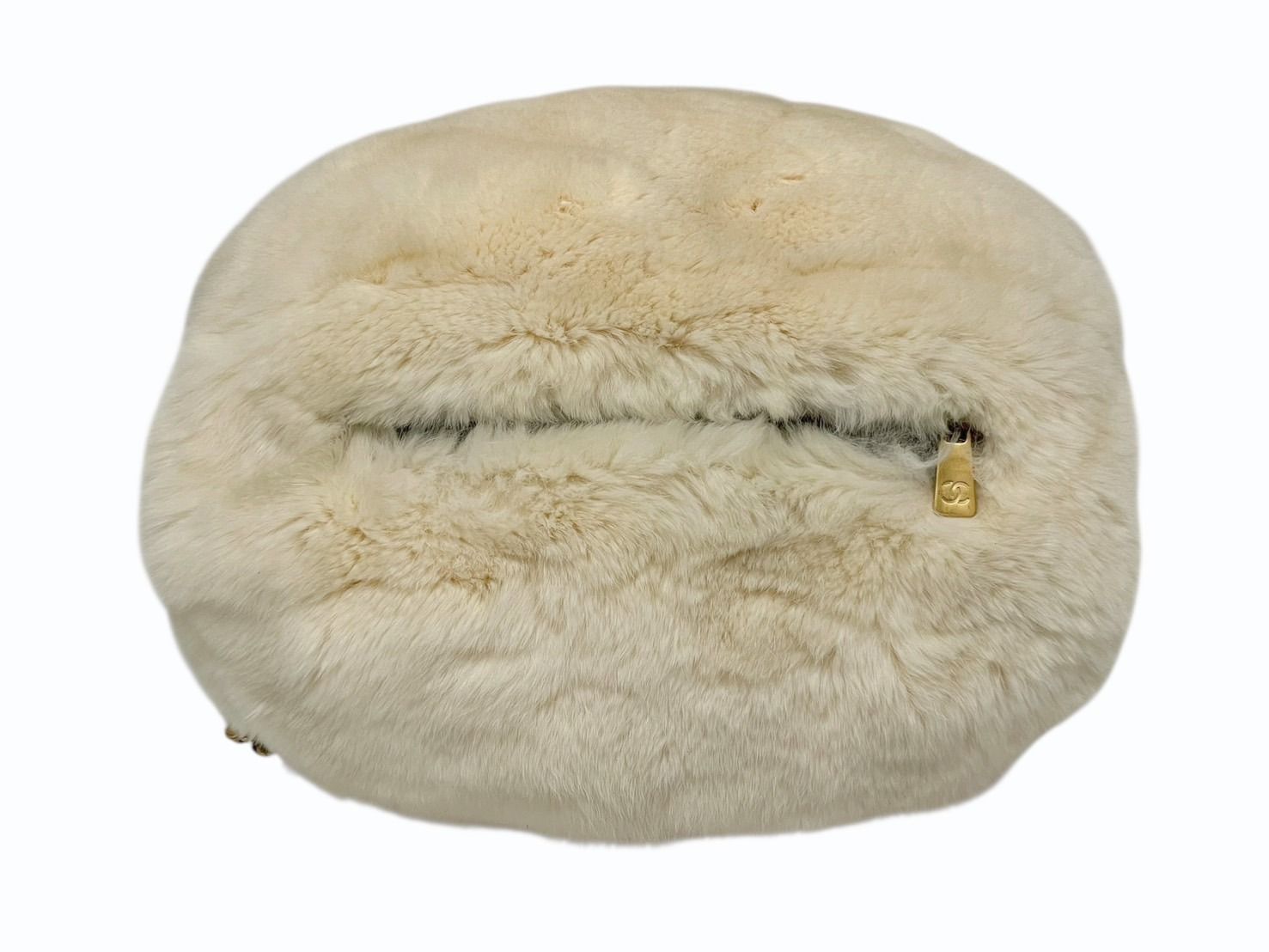 Chanel Hand Warmer Arm Rabbit Fur White Black Gold Gloves — view 3