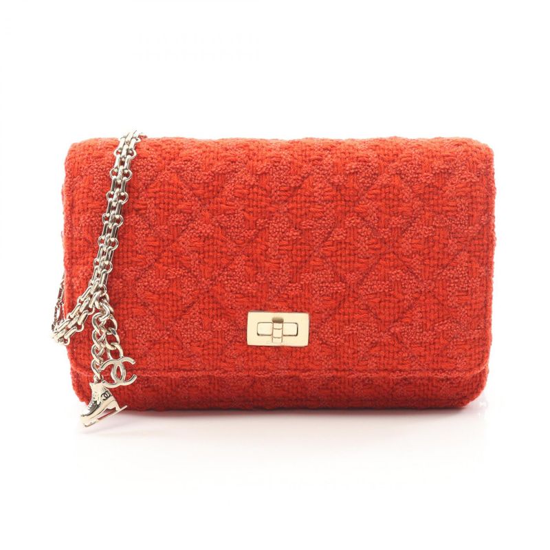 Chanel Shoulder Bag 2.55 Matelasse Red Fabric 2.55 Matelasse Chain Wallet