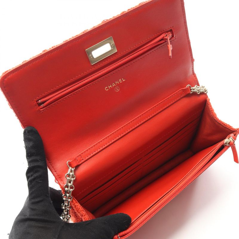 Chanel Shoulder Bag 2.55 Matelasse Red Fabric 2.55 Matelasse Chain Wallet