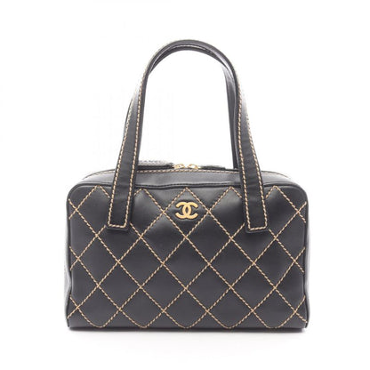 Chanel Handbag Wild Stitch Black Leather Wild Stitch Tote Bag Women's Used A