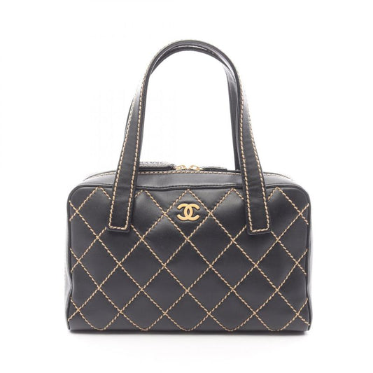 Chanel Handbag Wild Stitch Black Leather Wild Stitch Tote Bag Women's Used A