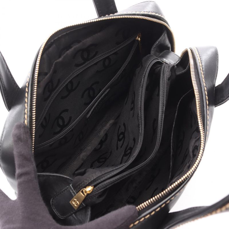 Chanel Handbag Wild Stitch Black Leather Wild Stitch Tote Bag Women's Used A