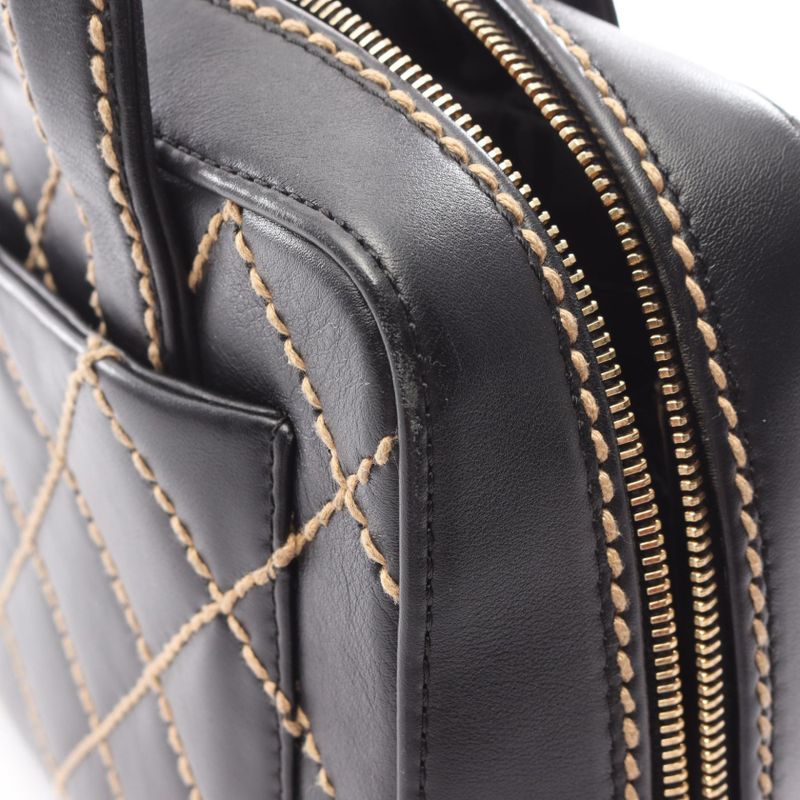 Chanel Handbag Wild Stitch Black Leather Wild Stitch Tote Bag Women's Used A
