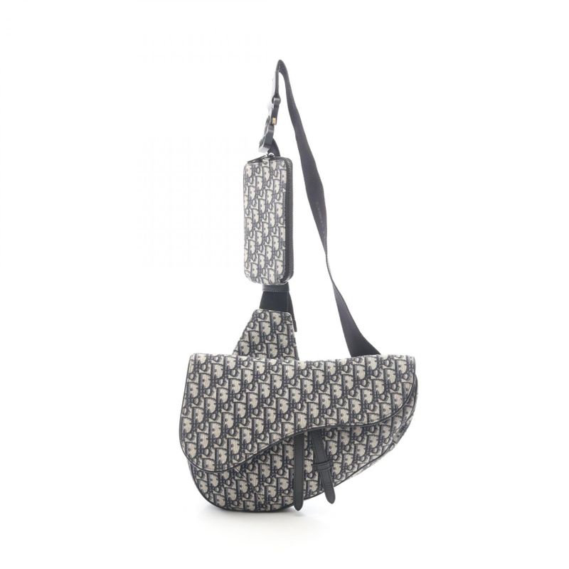 Dior Waist Bag Body Bag Saddle Oblique Jacquard Navy Canvas Leather Oblique