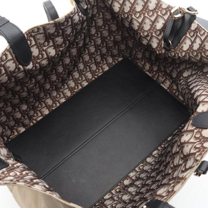 Dior Toujours Oblique Large Beige Dark Brown Canvas Leather Toujours Oblique