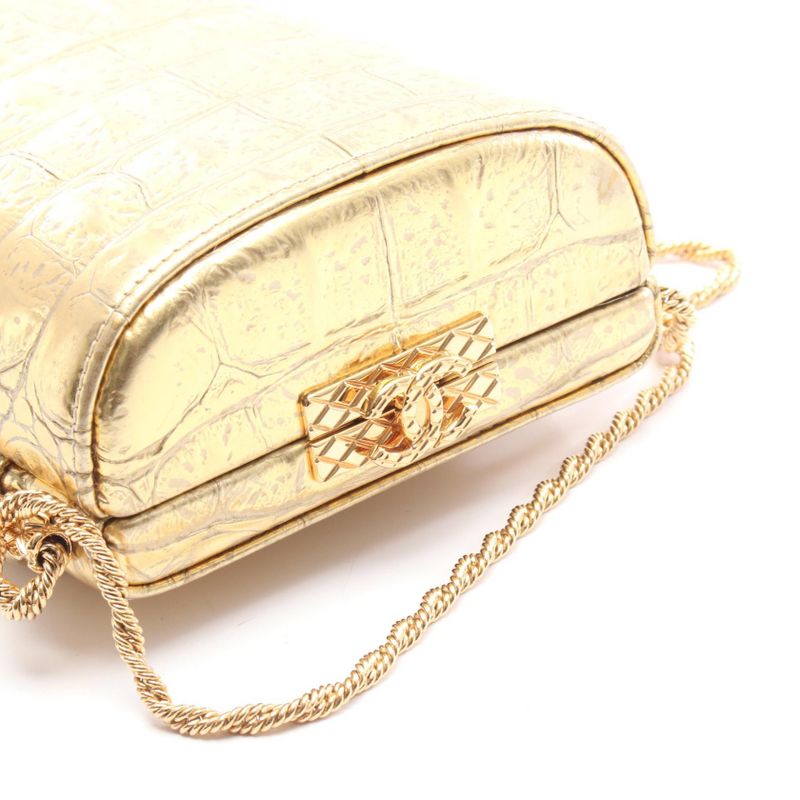 Chanel Shoulder Bag Coco Mark Gold Leather Chain Clutch Women's Used A