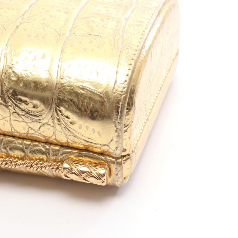 Chanel Shoulder Bag Coco Mark Gold Leather Chain Clutch Women's Used A