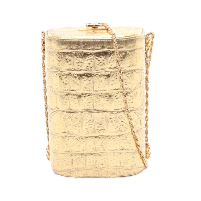 Chanel Shoulder Bag Coco Mark Gold Leather Chain Clutch Women's Used A