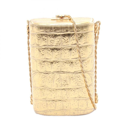 Chanel Shoulder Bag Coco Mark Gold Leather Chain Clutch Women's Used A